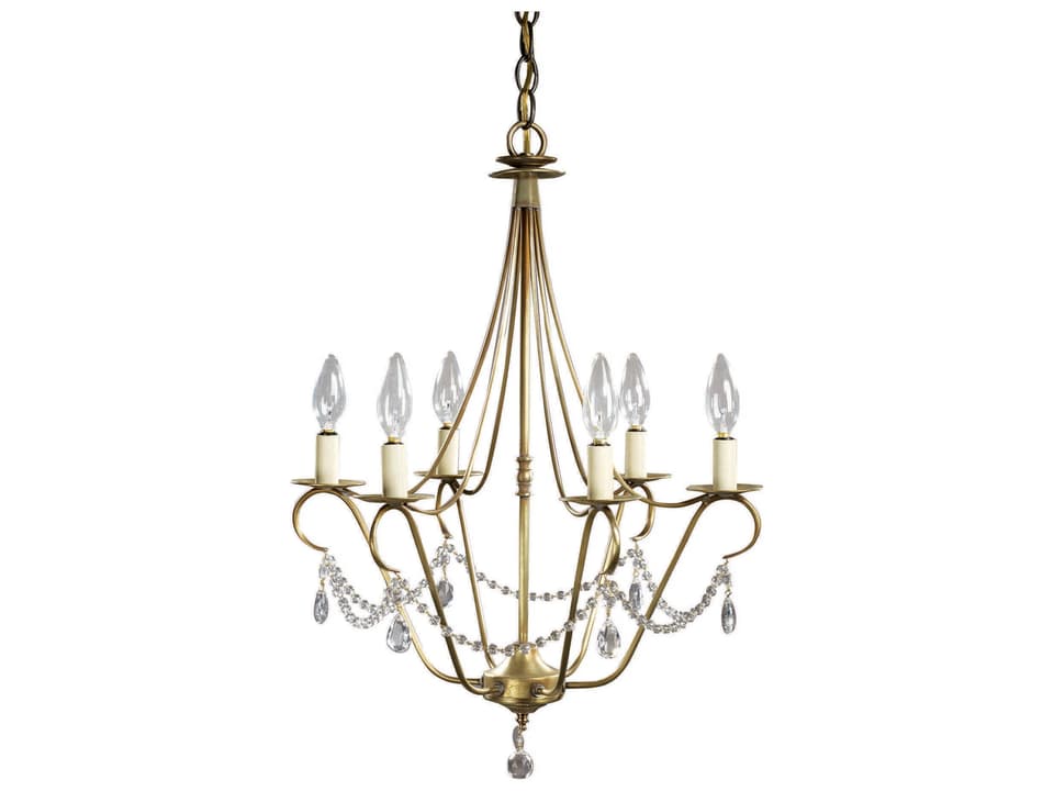 6-Light Brass Candelabra Chandelier with Crystals