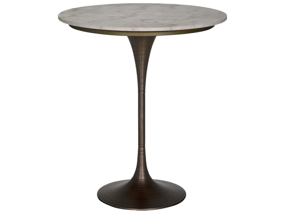 Joni Square Bar Table Aged Brass Industrial Steel and Bianco Crown Marble