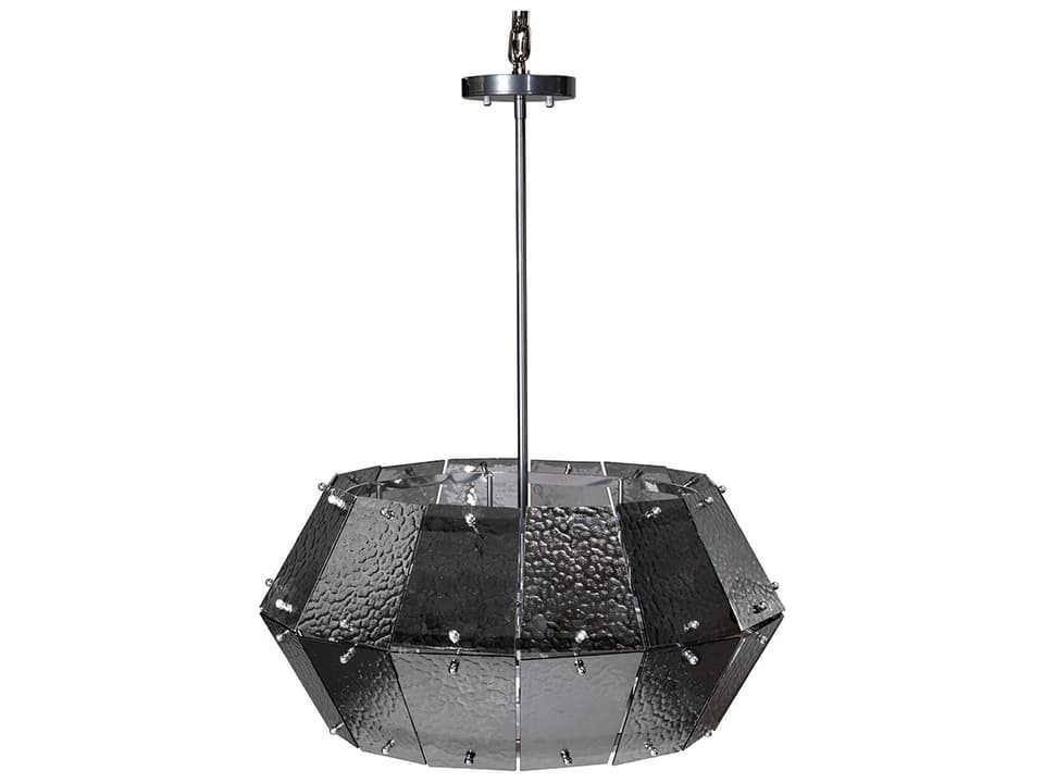 Obsidian 7-Light Geometric Chandelier in Antique Silver and Smoke Grey Glass