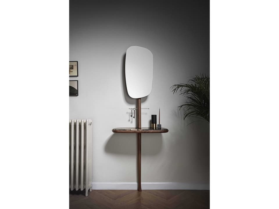 Recibidor Wall-Mounted Console Table in Walnut and Emperador Marble by Andrés Martínez