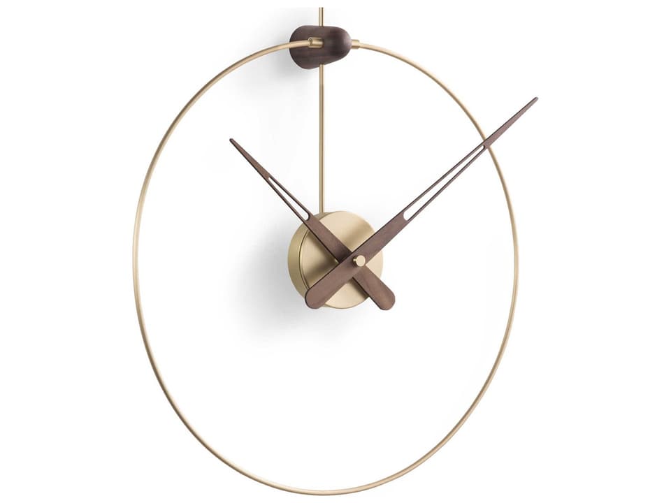 Micro Anda Minimalist Wall Clock in Graphite Brass and Walnut