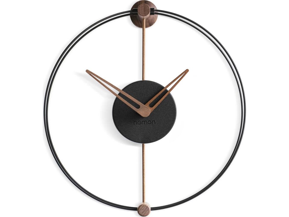 Nano Wall Clock Walnut Wood and Black Fiberglass
