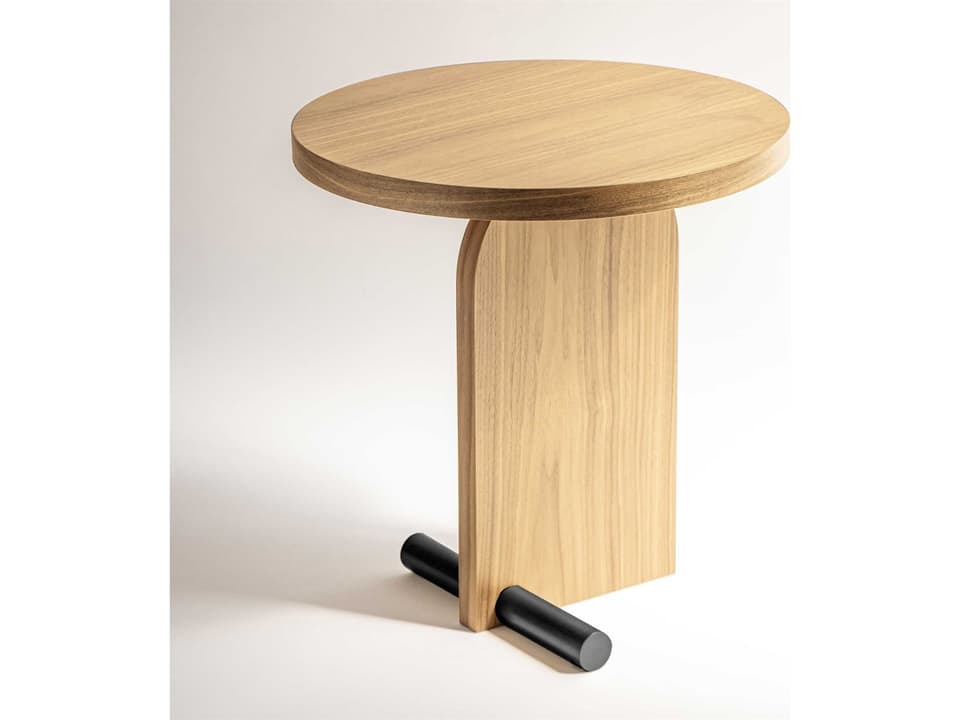 Nova Round Oak End Table with Black Metal Accent