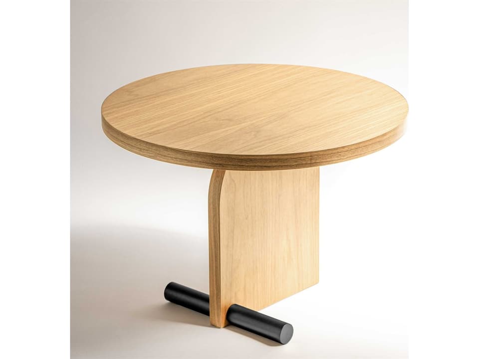 Nova Round Oak End Table with Black Metal Accent