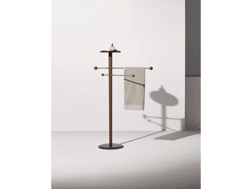 Toallero Walnut Emperador Marble Towel Rack with Polished Brass