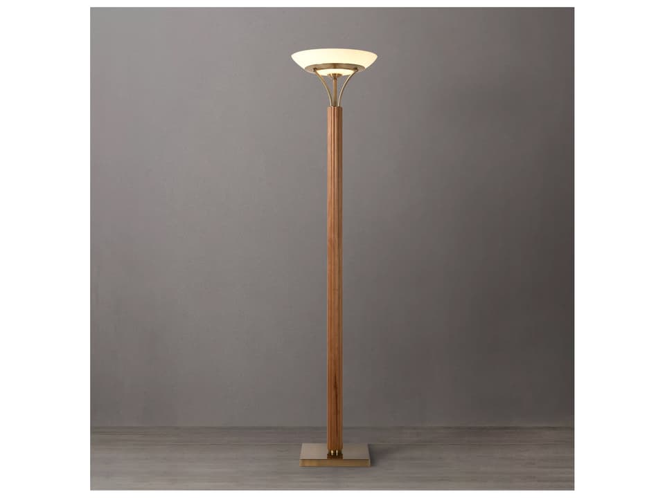 Tambo Torchiere Floor Lamp Natural Ash Wood Weathered Brass