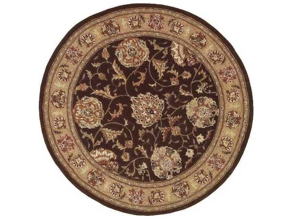 2000 4-Foot Round Hand Tufted Wool and Silk Bordered Area Rug in Brown