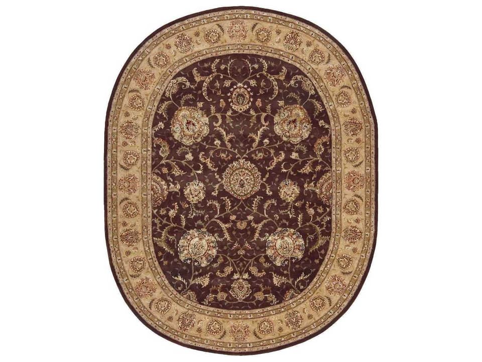 2000 7'6" x 9'6" Oval Bordered Area Rug in Brown