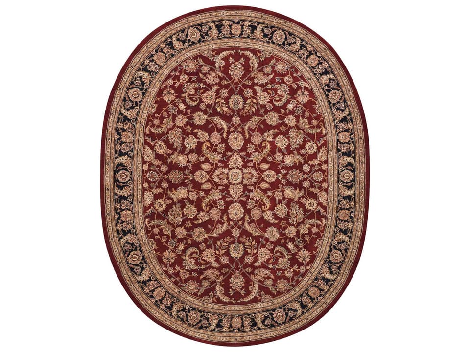 2000 Floral Bordered Wool Silk Area Rug in Burgundy Oval