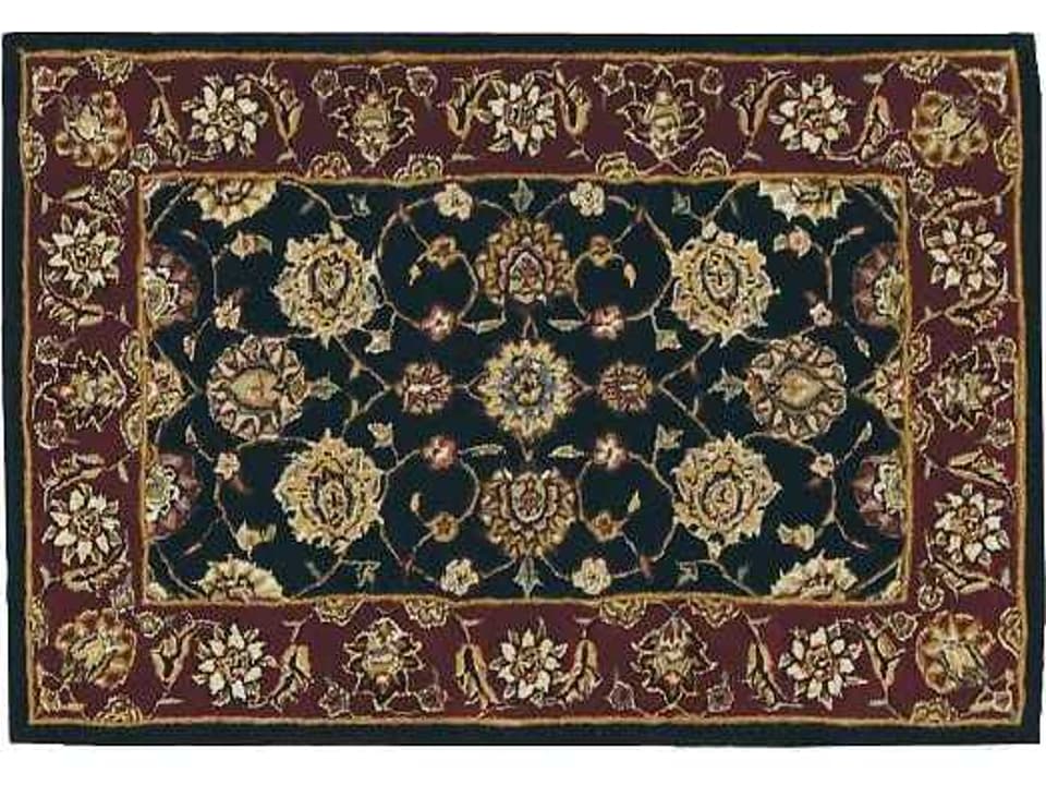 2000 Bordered Area Rug Black Traditional Wool Silk
