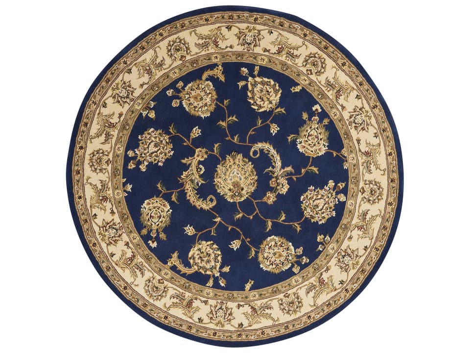 2000 Traditional Hand Tufted Wool and Silk Area Rug in Navy