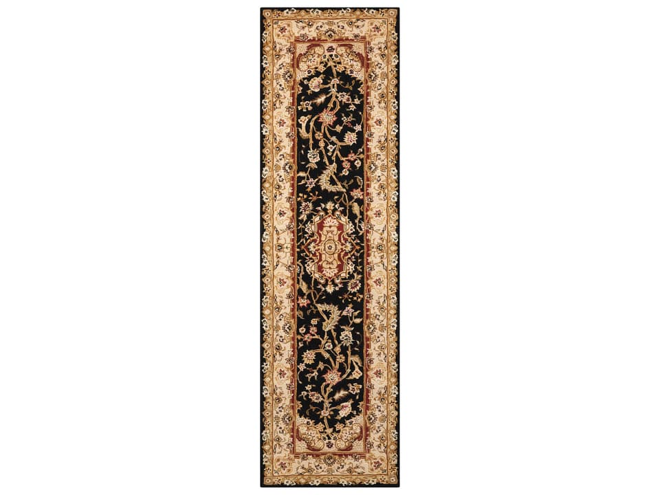 2000 Collection 2028 Black Wool and Silk Runner Rug
