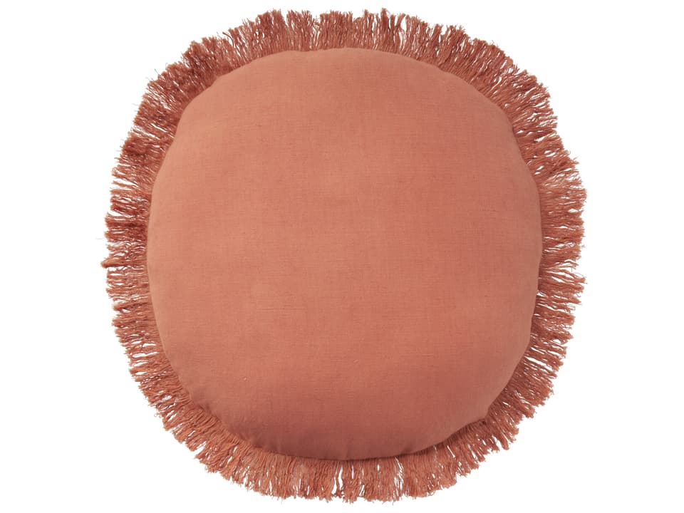 Mina Victory Sofia Round Linen Cotton Throw Pillow with Fringe in Coral