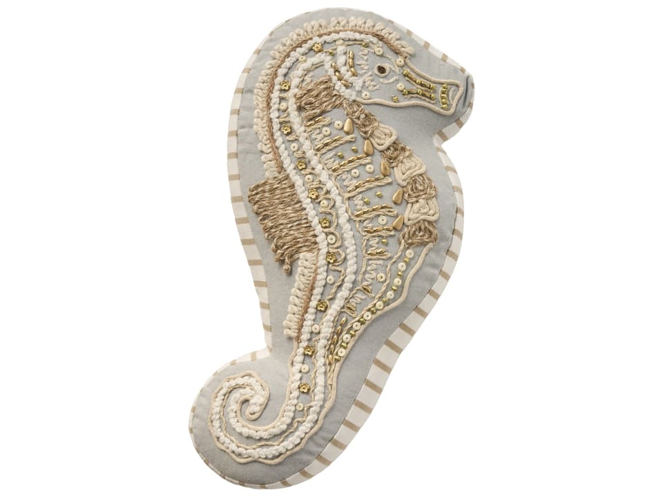 Mina Victory Coastal Embellished Seahorse Decorative Pillow