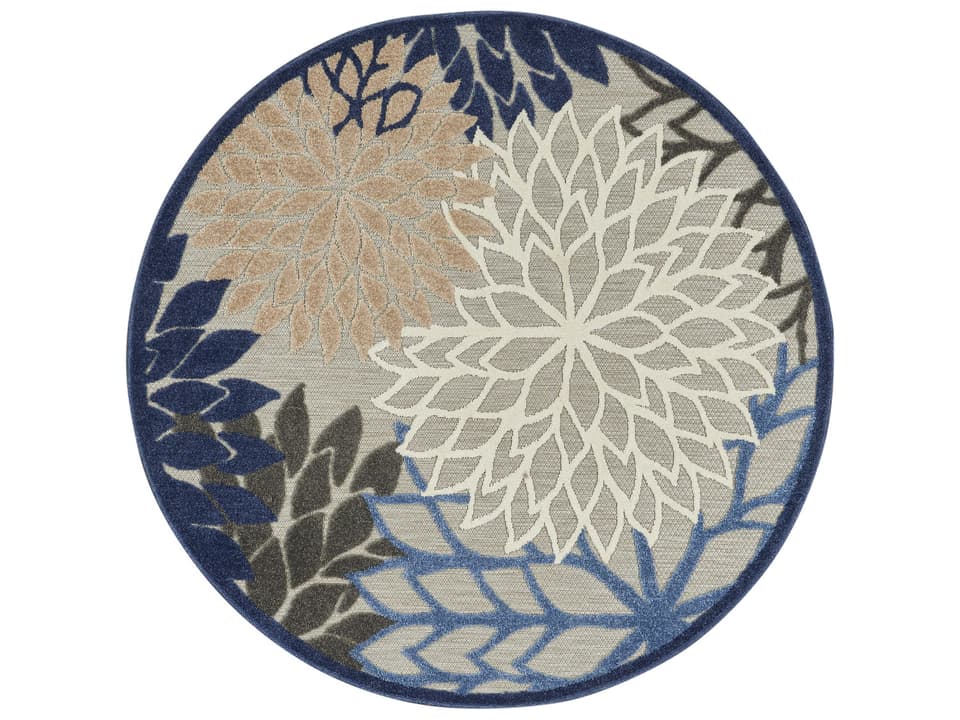 Aloha Blue Multicolor Round Indoor Outdoor Area Rug 5'3" Diameter
