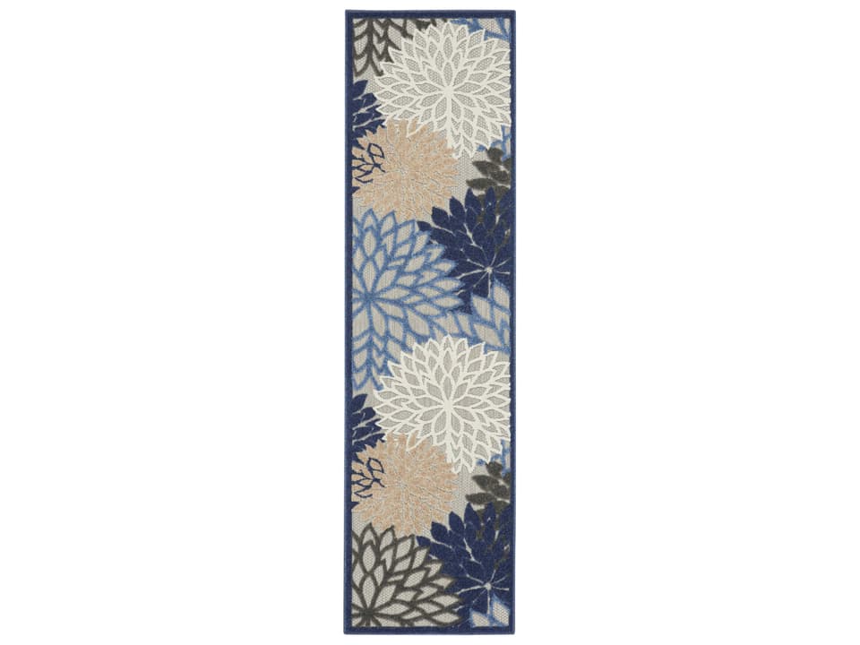 Aloha Floral Blue Multicolor Indoor Outdoor Runner Rug
