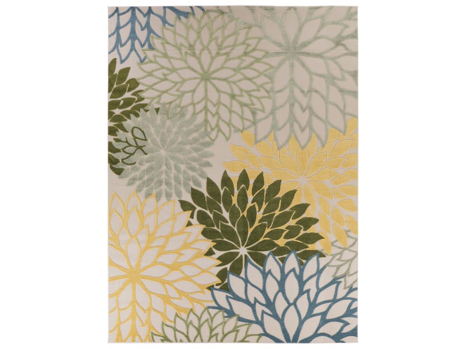 Aloha Floral Indoor Outdoor Area Rug in Green Multicolor