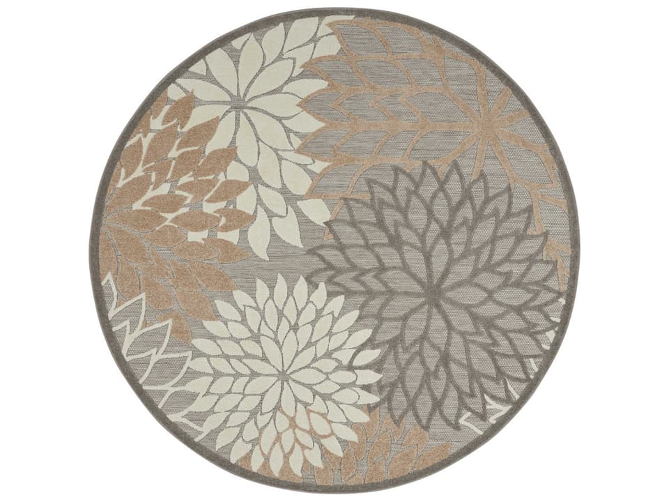 Aloha 5-Foot 3-Inch Round Indoor Outdoor Area Rug Natural Floral