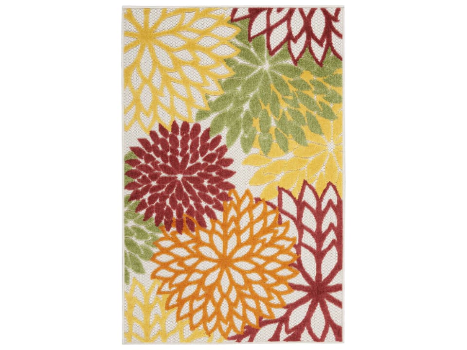 Aloha Floral Red Multi Colored Rectangle Indoor Outdoor Area Rug