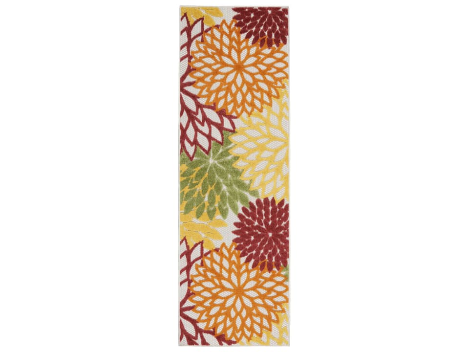 Aloha Tropical Floral Indoor Outdoor Runner Rug in Red Multi