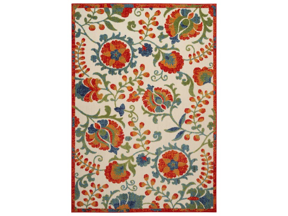 Aloha Indoor Outdoor Area Rug with Floral Pattern in Red Multicolor