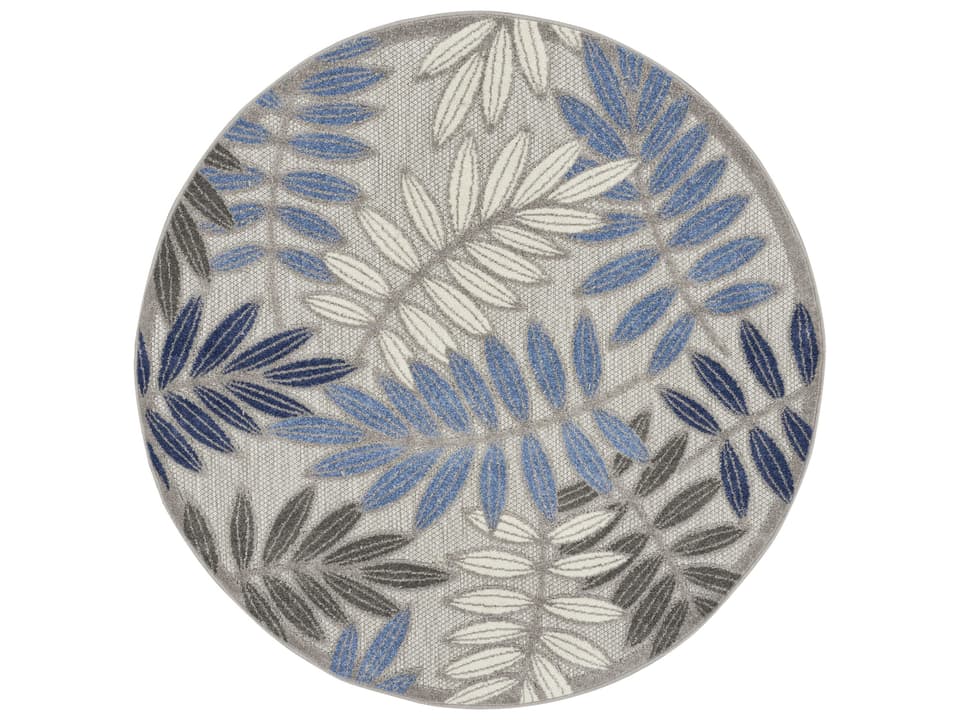 Aloha 5'3 Inch Round Indoor Outdoor Area Rug Grey Blue Tropical