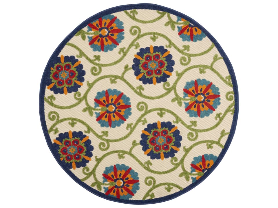 Aloha 5-Foot 3-Inch Round Indoor Outdoor Area Rug in Blue Multicolor