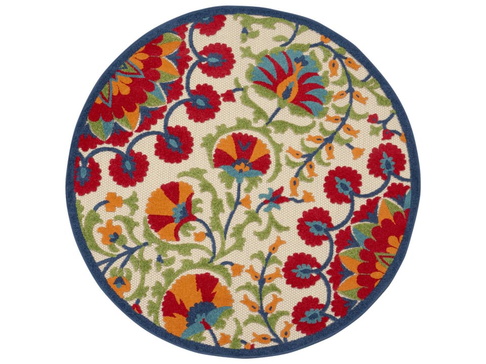 Aloha 7'10" Round Indoor Outdoor Area Rug in Red Multi