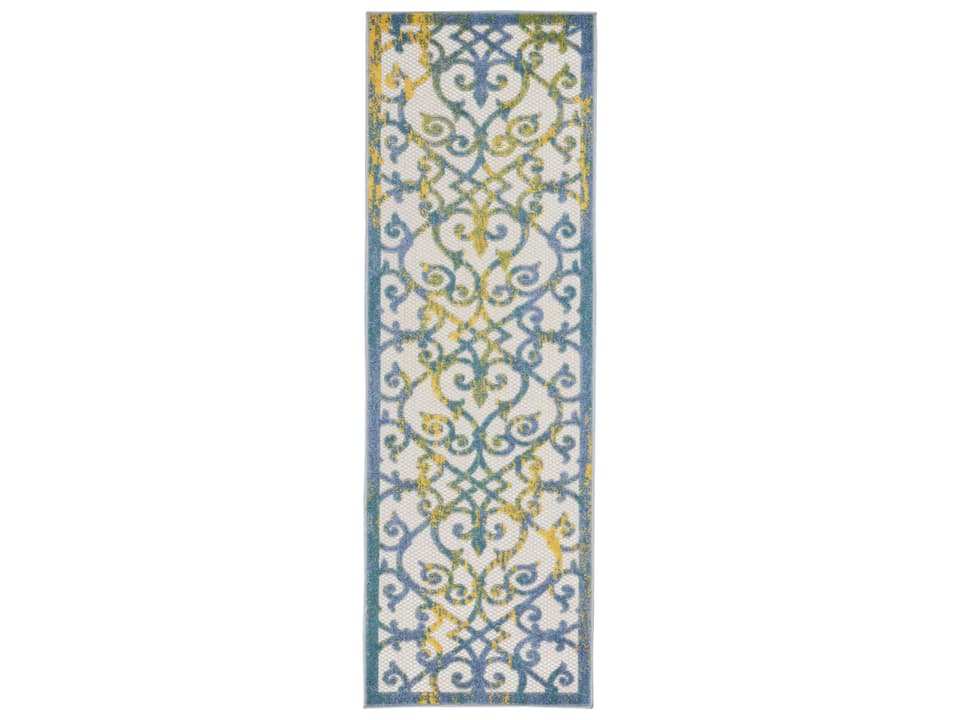 Aloha ALH21 Ivory Blue Indoor Outdoor Runner Rug