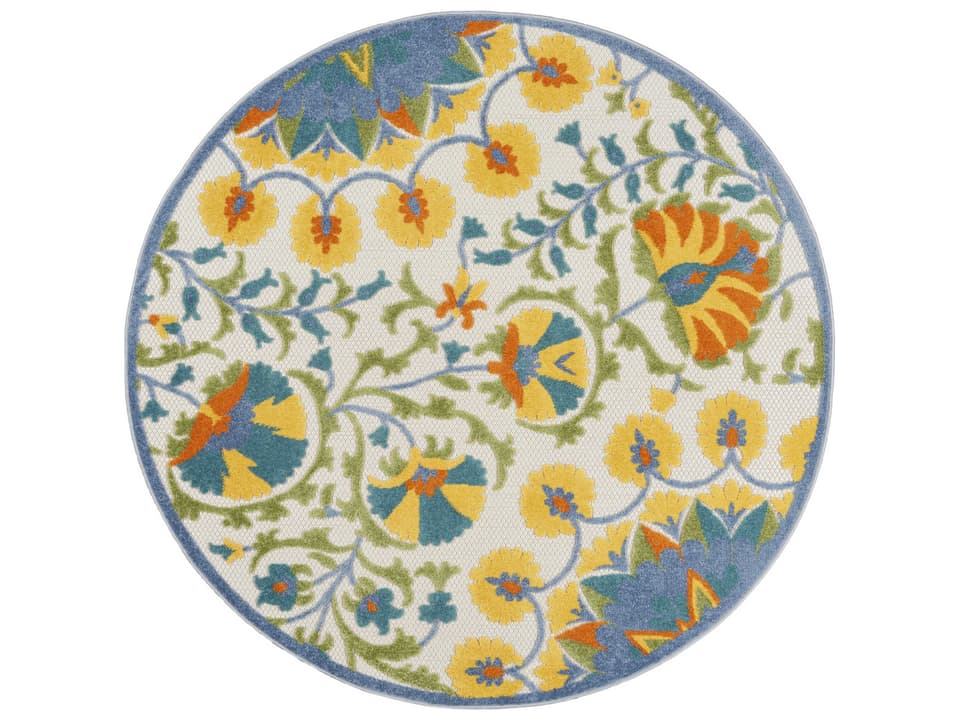 Aloha ALH22 Floral Indoor Outdoor Round Area Rug Multi-Color
