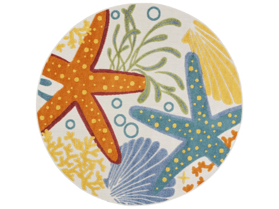 Aloha 5ft 3in Round Multicolor Indoor Outdoor Area Rug