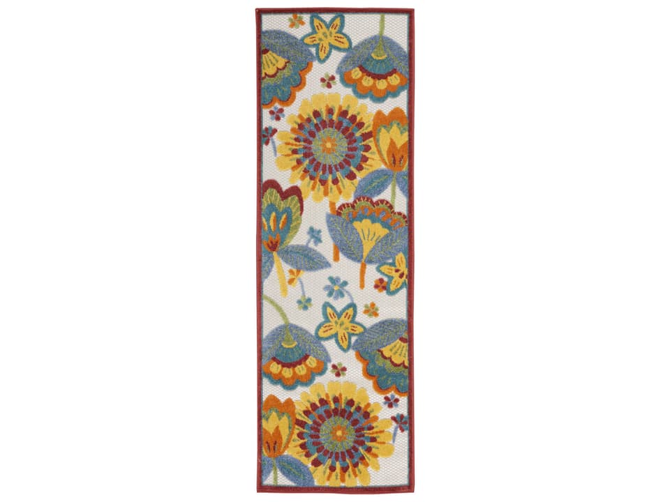 Aloha 10-Foot Multicolor Floral Indoor Outdoor Runner Rug