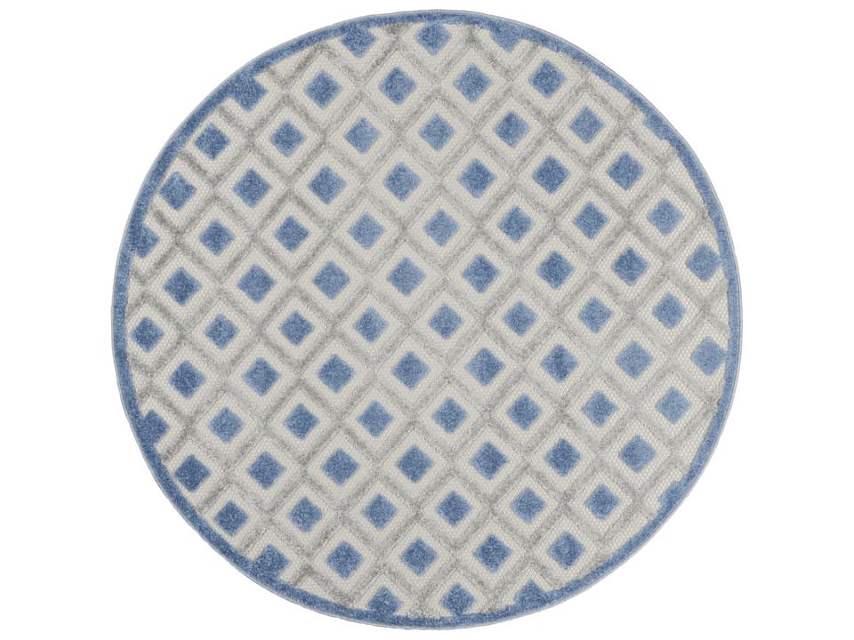 Aloha 4-Foot Round Indoor Outdoor Area Rug in Blue Grey Geometric
