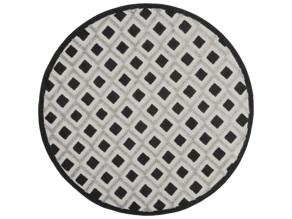 Aloha Round Polypropylene Indoor Outdoor Area Rug in Black White