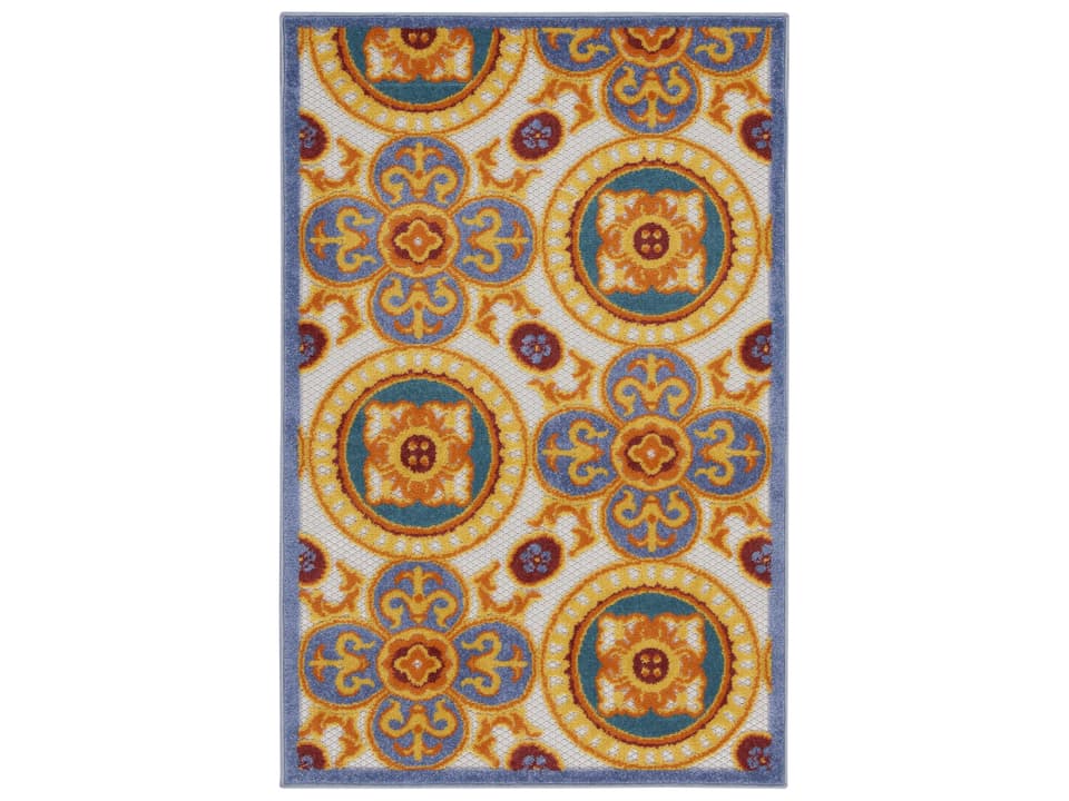 Aloha ALH30 Multicolor Indoor Outdoor Area Rug with Spanish Tile Pattern