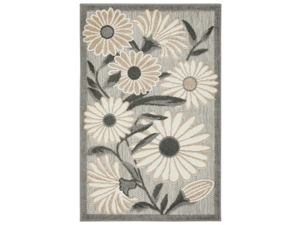 Aloha ALH33 Floral Indoor Outdoor Area Rug in Beige