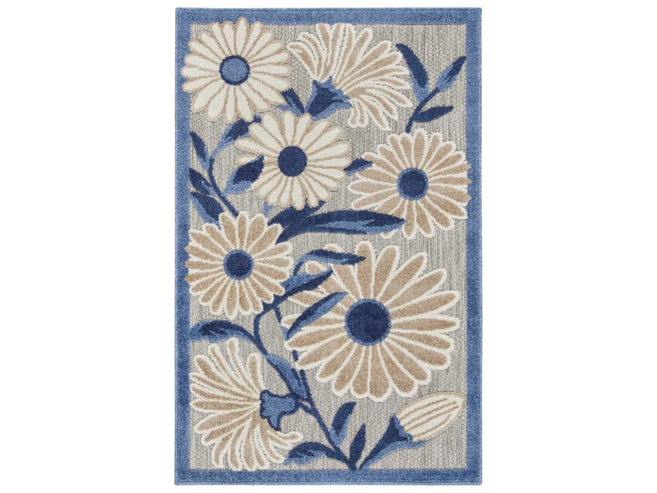 Aloha ALH33 Blue Grey Floral Indoor Outdoor Area Rug