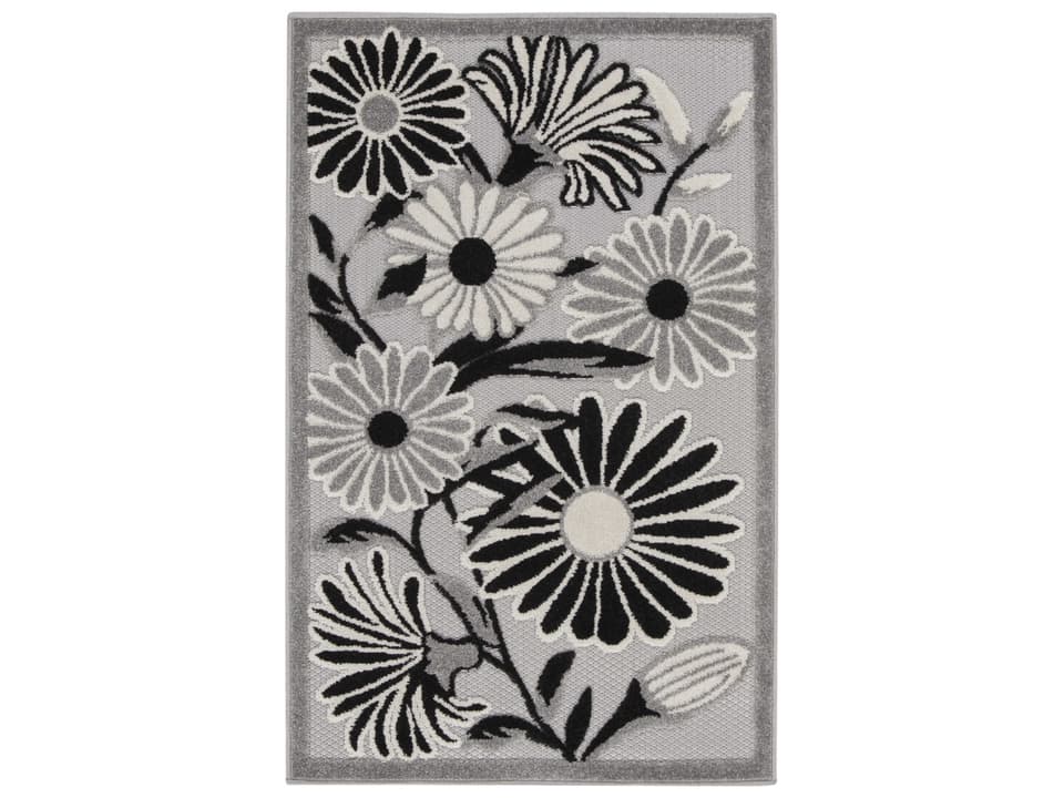 Aloha ALH33 Floral Indoor Outdoor Area Rug in Black and White