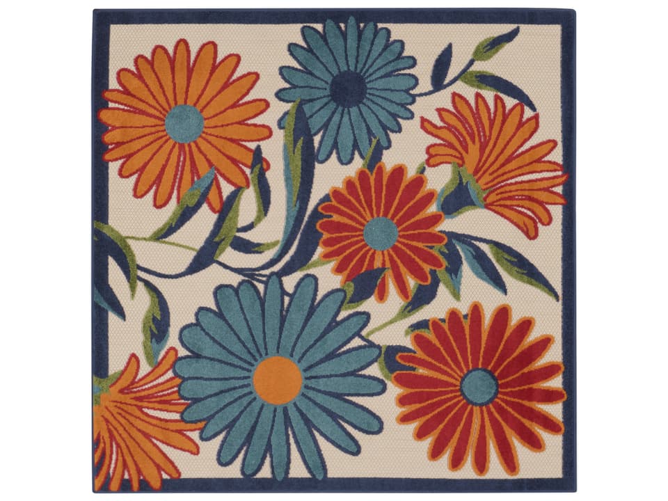 Aloha ALH33 Multicolor Floral Indoor Outdoor Square Area Rug