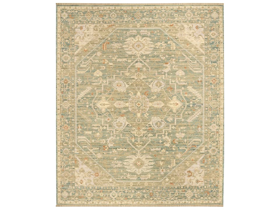 Antique Bloom Bordered Teal Vintage Floral Area Rug