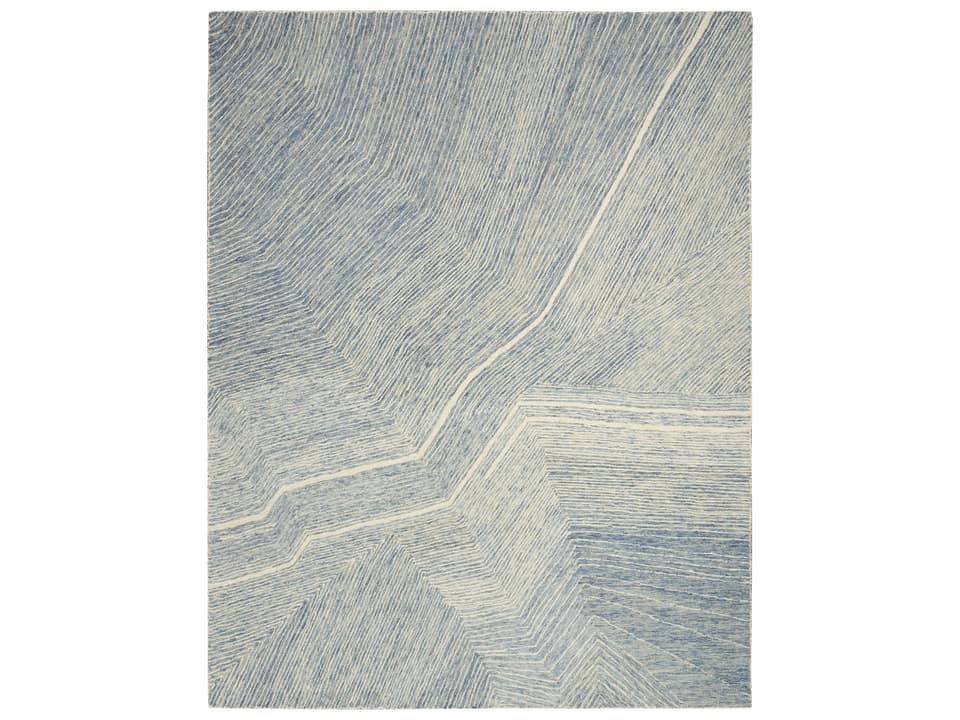 Pure Angles Hand Tufted Wool Area Rug in Ivory Blue