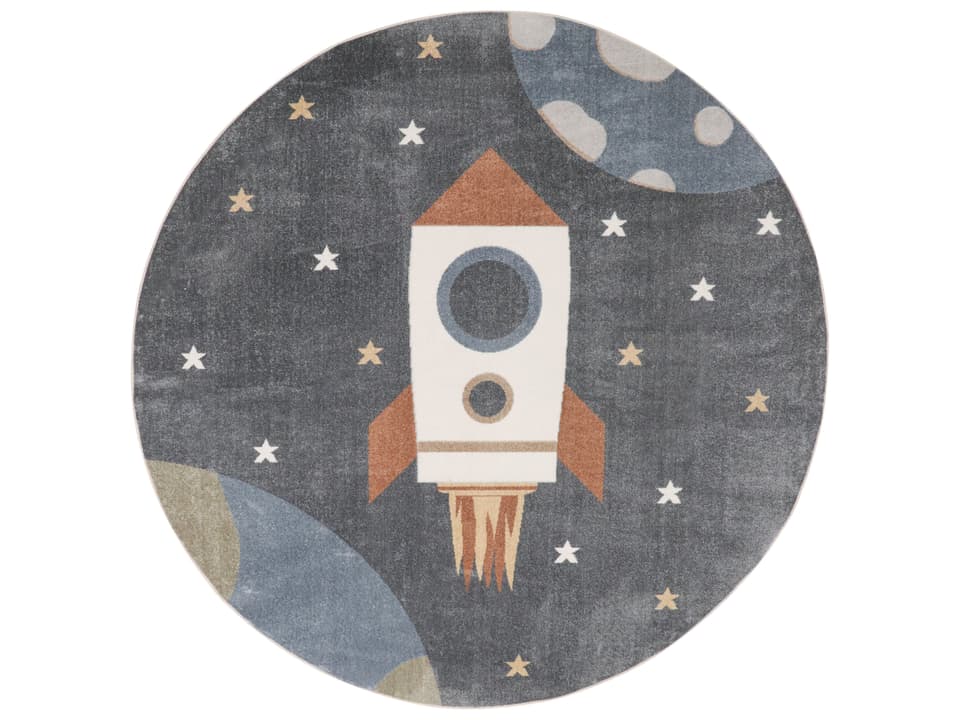 Astra Machine Washable ASW06 Kids Rocket Round Area Rug in Sky Blue
