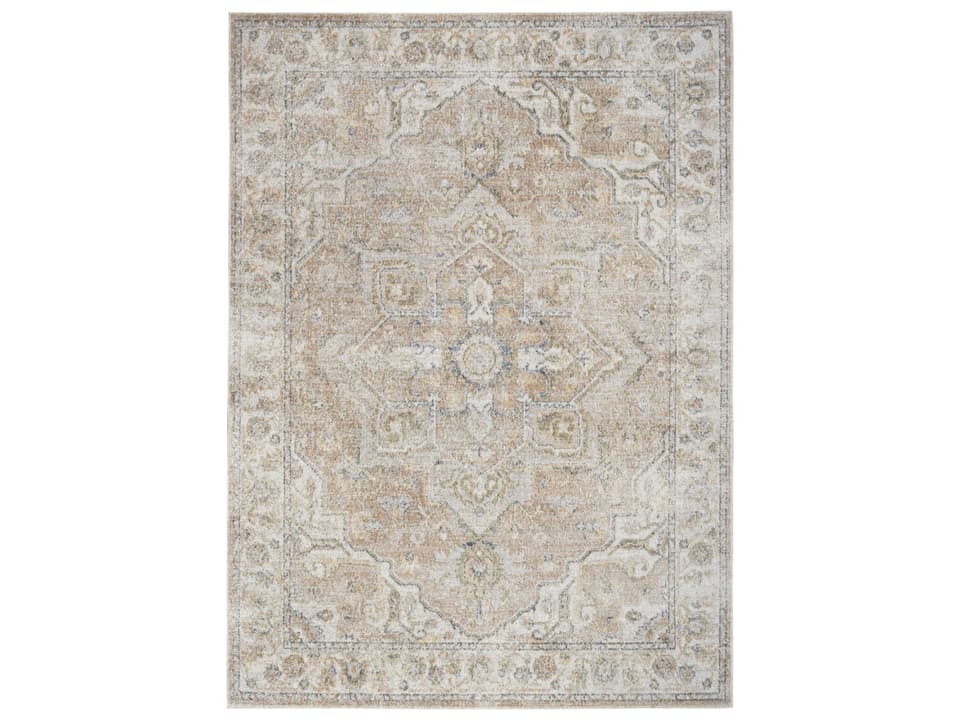 Astra Machine Washable Bordered Area Rug in Beige