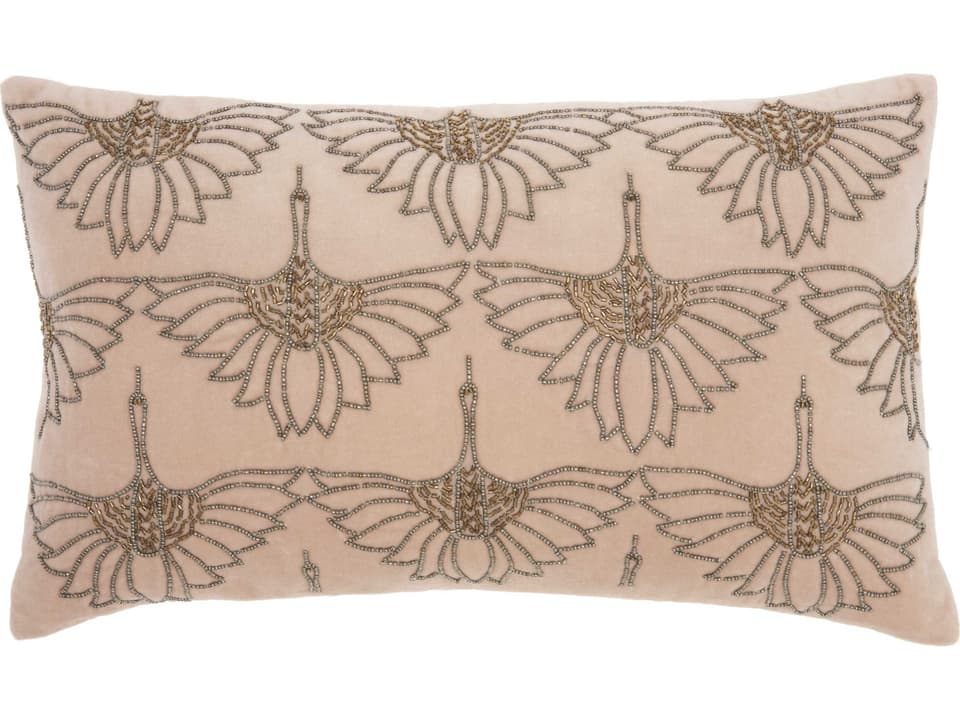 Sofia Beaded Cotton Velvet Lumbar Pillow in Blush