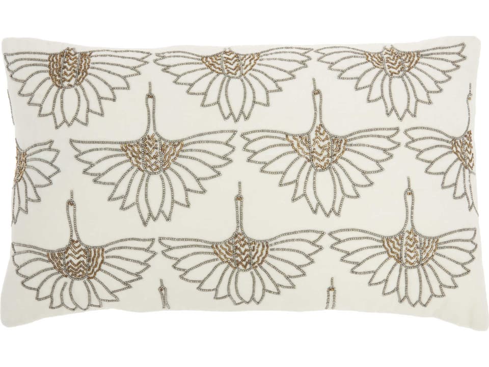 Sofia Ivory Cotton Velvet 12x20 Throw Pillow with Beaded Design