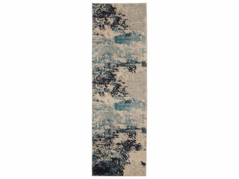 Celestial Abstract Runner Rug in Ivory Teal Blue