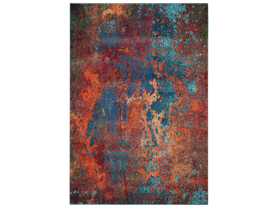 Celestial Atlantic Abstract Area Rug in Blue and Orange