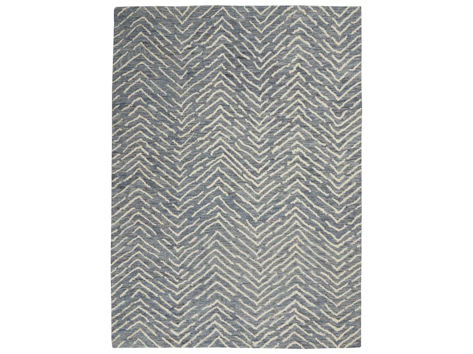 Colorado CLR02 Abstract Chevron Wool Area Rug Indigo Ivory