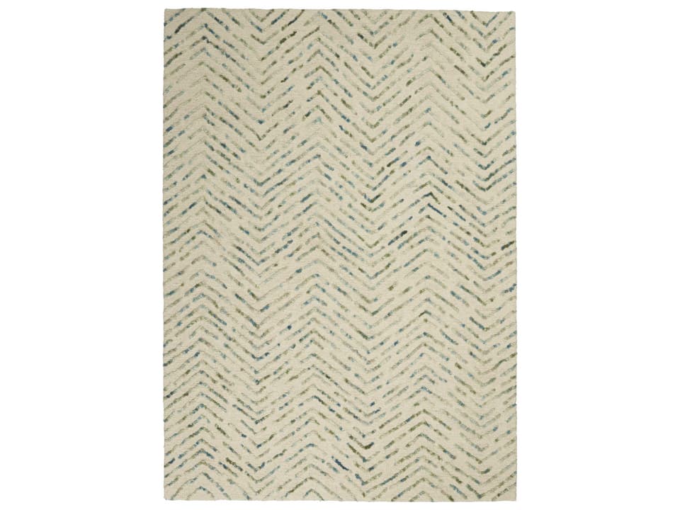 Colorado Abstract Chevron Wool Area Rug in Ivory Green