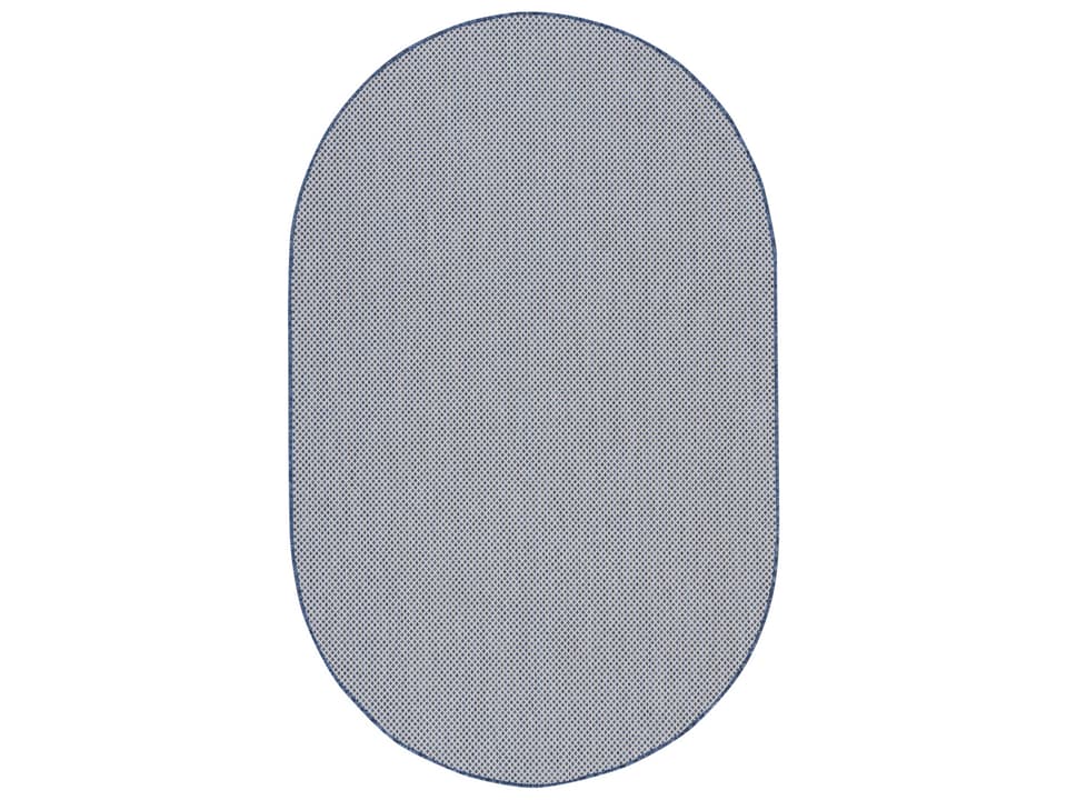 Courtyard 5x8 Oval Indoor Outdoor Area Rug in Ivory Blue Geometric